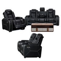 Sofá Reclinable Extensible con Portavasos, Luz de Lectura, Masaje, Enchufe Eléctrico, Estructura de Madera, Tres Asientos, Cuero Sintético