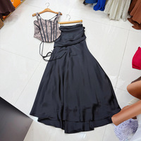 SS2475 Nouvelle arrivée, robe longue en dentelle unie sans manches pour femmes, ensemble de robe plissée élégante, mode estivale, ensemble deux pièces