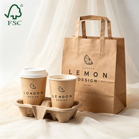 Ensemble d'emballage personnalisé pour boissons chaudes et froides avec gobelets en papier jetables pour café, plateau en pulpe moulée et sac de courses en kraft