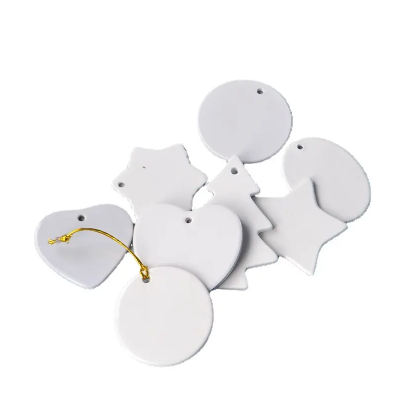 Christmas supplier custom ceramic white blank plain Xmas tree decoration various hanging ornaments for sublimation