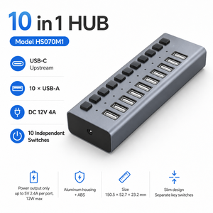 10-Port Type C <strong>USB</strong> <strong>Charging</strong> <strong>Station</strong> 120W 10x 5V/2.4A (12W) PD Ports Individual Switches Aluminum Housing in Stock - Product Image 2