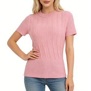 Novità 2026: Maglione in Cashmere 100% a Maglia Solida, Girocollo a Maniche Corte, Vestibilità Slim, Maglione a Costine da <span class=keywords><strong>Donna</strong></span> - Product Image 1
