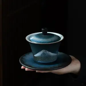 Inchiostro Ware della fine-Ming e precoce-Qing dinastie Zuppiera in ceramica gaiwan cerimonia del tè kung fu tè del dispositivo fare il tè