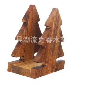 Creative solid wood <b>Christmas</b> <b>tree</b> shaped tissue holder, desktop ornament, wooden dining <b>table</b> tissue box decoration rack, - Product Image 1