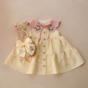 Bộ liền thân vải lanh cotton mùa hè cho bé gái sơ sinh, đầm thêu, quần áo trẻ sơ sinh - Product Image 6