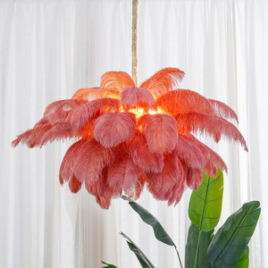 E14 Plafonnier en plumes d'autruche Plafonnier Villa Décor Salon Lustre en cuivre - Product Image 5