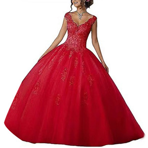 Wedding Dress V-Neck Ball Gown Tulle Empire Waistline Formal Dress Candy Color Princess Style Red Green Blue Purple Mint Pink - Product Image 5