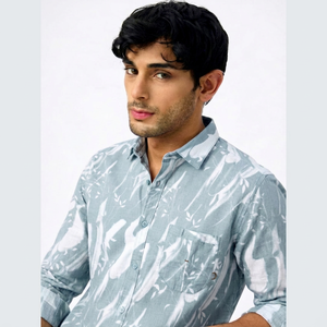 Men's Long Sleeve Camouflage Printed Casual Shirt Single Button Turn-<b>down</b> Collar Full Sleeve Breathable Linen Cotton Summer Wear - Product Image 1
