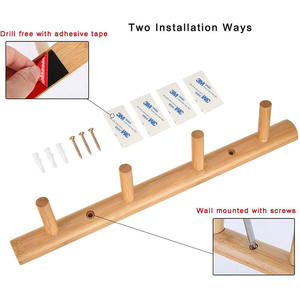 Bamboo Wooden Eco-Friendly Multifunction Entryway <strong>Coat</strong> Hat Hooks 4 <strong>Pegs</strong> Wall Mounted Door Adhesive Bathroom Kitchen Towel Rack - Product Image 2