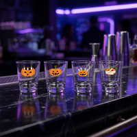 Ensemble de verres à shot en verre transparent à base épaisse, thème Halloween festif, motif citrouille, 1,5 oz, pour Tequila et Vodka