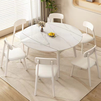 Ensemble de table et chaises de salle à manger rondes en bois massif, extensibles et pliantes, style moderne et luxueux, 4 à 8 places, utilisation hôtelière, couleur crème, mobilier de salle à manger
