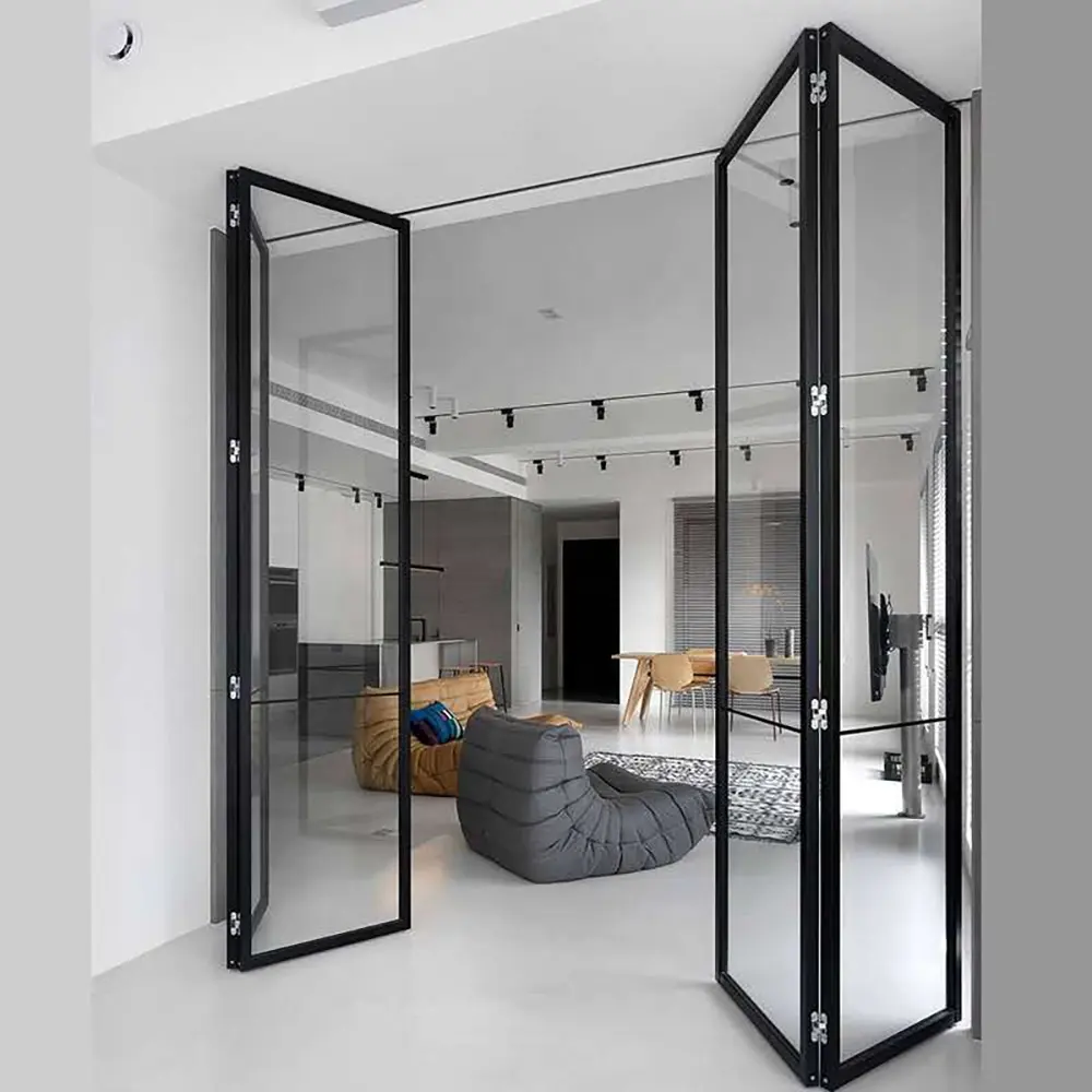 Tür Balkon Wohnzimmer Küche Aluminium legierung Teleskop Interieur Bi-Fold Glas Büro Toilette Schiebe Falt trennwände