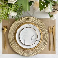 Assiette de Présentation Ronde Élégante en Plastique Électroplaqué Doré/Argenté, Réutilisable et Durable, 13 Pouces, pour Mariages et Fêtes