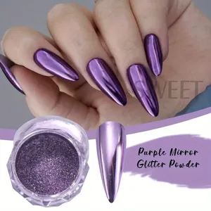 80-100 pièces de poudre à ongles chromée miroir violette, style Y2K, brillante, à frotter, pigment métallique DIY pour manucure estivale - Product Image 4
