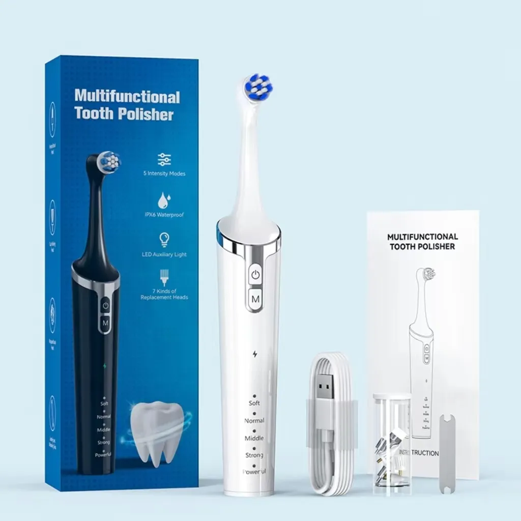 Escova de dentes elétrica rotativa com cabeça B oral, escova de dentes elétrica personalizada com 7 cabeças de polimento e iluminação LED