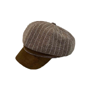 Striped Wool Newsboy Cap Unisex Autumn Spring Casual Hat 56-58CM Adult <b>Beret</b> Style - Product Image 1