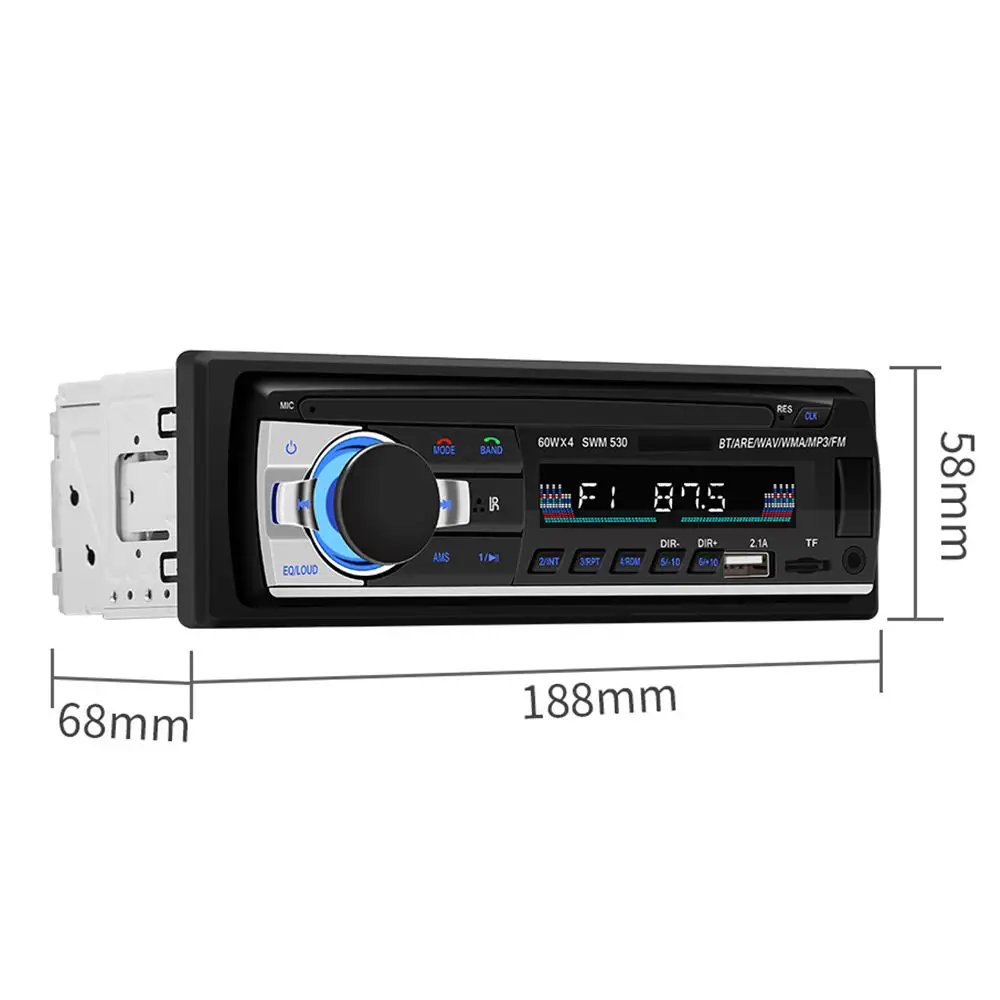 Radio Estéreo Universal 1 Din para Coche, Receptor de Entrada Auxiliar FM, SD, TF, USB, 12V EN EL Tablero, 60W x 4, MP3, Reproductor Multimedia Autoradio