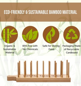 Plateau de support de plaque de support de taco en bambou avec 2 pinces, support peut contenir 8 tacos à coque souple ou dure - Product Image 5