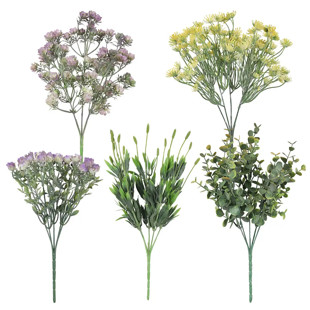 Simulatio tanaman simulasi pemasangan lembut, bunga dan kombinasi, warna semprot gantung bubuk palsu dalam ruangan