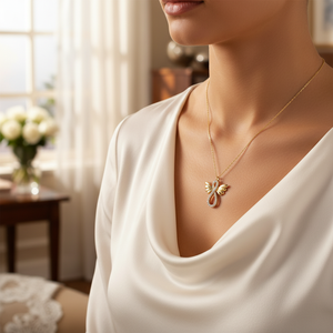 สร้อยคอทรงปีกนางฟ้าอินฟินิตี้สีทอง14K สำหรับผู้หญิงทำจากไก่งวง - Product Image 3