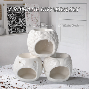 ชุดของขวัญเครื่องหอมปรับอากาศสำหรับตกแต่งบ้าน พร้อมเตาเผาน้ำมันหอมระเหย เซรามิกใส่เทียนและขวดโหล สำหรับฤดูใบไม้ผลิ/ฤดูใบไม้ร่วง แบบพกพา สีขาวเทา - Product Image 2