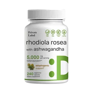 OEM Rhodiola Rosea con Ashwagandha Cápsulas veganas Max Strength10:1 Suplementos de extracto de raíz para relajación