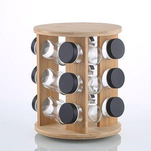 Estante de pie para encimera, estante giratorio de madera para almacenamiento de botellas de 20 tarros, juego de estante giratorio para especias para cocina casera - Product Image 1