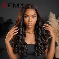 Perruque synthétique Kemy Hair Bouncy Curl avec dentelle HD, résistante à la chaleur, marron, 13*6, sans colle, pour femmes noires