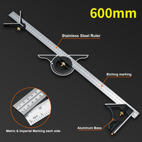 Équerre combinée horizontale en acier inoxydable multifonction pour menuiserie, règle d'angle droit à 90 degrés pour le travail du bois