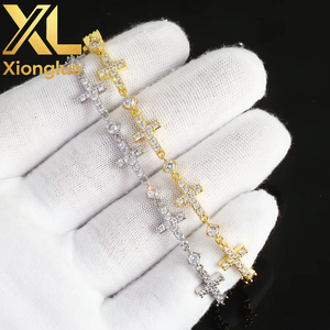 Luxury Gold Plated 5MM Iced Out <b>Chain</b> Bracelet Elastic Clasp Small <b>Cross</b> Design Bling Zircon Stones Fine Jewelry - Product Image 6
