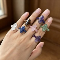 Bagues empilables hexagonales en cristal ZK E pour femmes et hommes, faites à la main, en pierres naturelles, ajustables, extensibles, pour soulager l'anxiété, avec breloques
