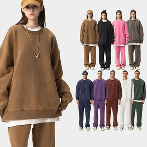 Sudadera básica Unisex con cuello redondo en blanco, conjunto de sudadera y pantalones de chándal informal gruesa de manga larga para hombre - Product Image 3