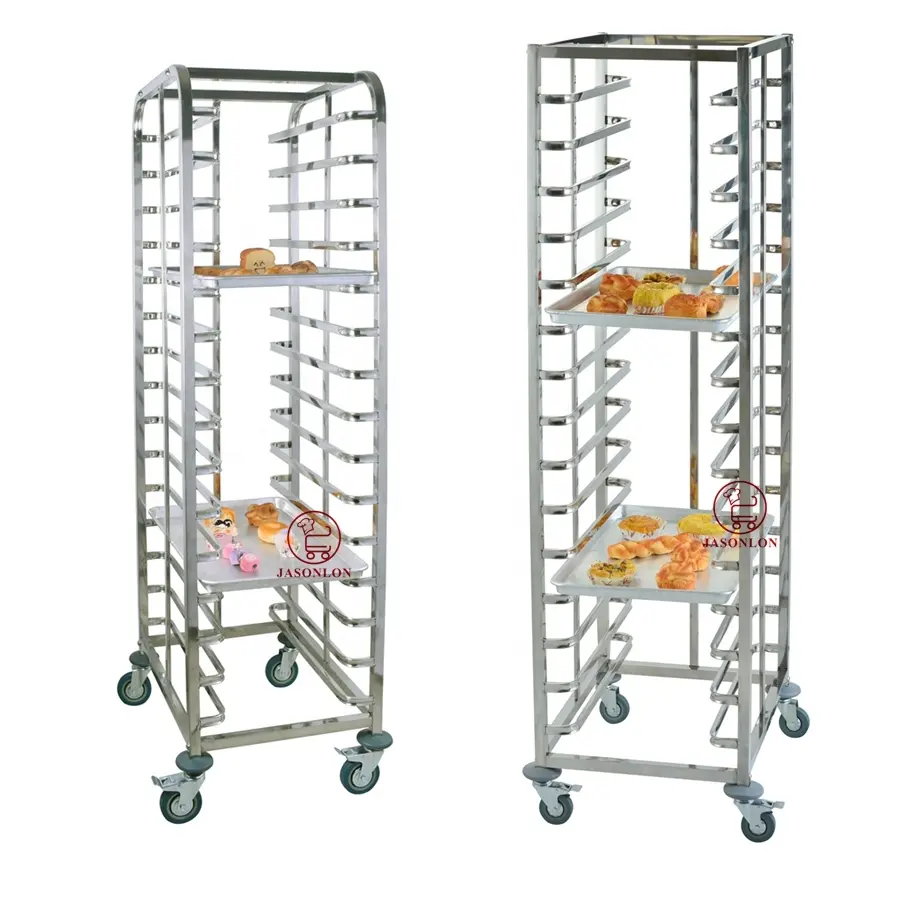 Economical 15pans Storage Rack Oven Commercial Bakery Stainless Rotary Baking Tray Trolley Two Aluminium Cookie Sheet Pan Rack