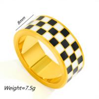 Bague large rétro à motif damier pour femme en acier inoxydable plaqué or 18 carats, tendance, noir et blanc, style audacieux, pour usage quotidien