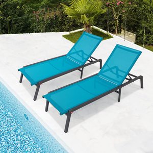 Chaise longue pliable réglable en tissu Textilene, chaise longue inclinable en aluminium imperméable pour hôtel piscine plage - Product Image 4