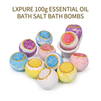 Bombes de bain de luxe écologiques au sel marin naturel Lxpure Private Label 100g, huile essentielle de rose, utilisation spa, OEM/ODM, emballage en vrac personnalisé