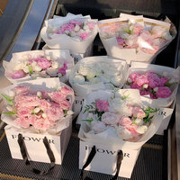 Thick Paper Flower Bag White Gift Paper Bag with Ribbon Handle for Flower Bouquet Vase Arrangement