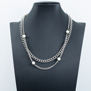 สร้อยคอโซ่คู่มุกเทียมสแตนเลสแบบหลายชั้นสำหรับผู้ชายและผู้หญิง - Product Image 3