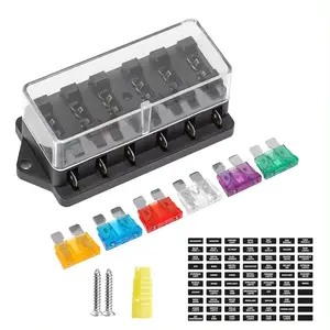 6 Way Fuse Block Blade Fuse Box with Standard Circuit Fuses for Boat Marine Auto RV Car Trailer SUV Power Distribution Panel