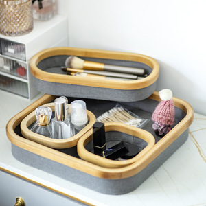 Desktop Storage <b>Box</b> Rectangle Gray Ivory Multifunctional Organizer For Desk Sundries <b>Makeup</b> And Office Use - Product Image 1