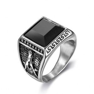 Anillo Masónico de Acero Inoxidable de Alta Calidad, Estilo Retro, Clásico, Simple, Combinable con Todo, Dorado, para Hombre, con Piedra Natural - Product Image 5