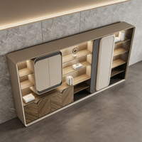 Meuble de rangement moderne de luxe en bois avec éclairage LED, étagère ouverte et vitrine pour bureau et salon