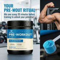 Qbioflex Polvo Pre-Entrenamiento con Logotipo Personalizado, Sabor Frambuesa Azul, para Deporte y Apoyo Inmunológico para Adultos
