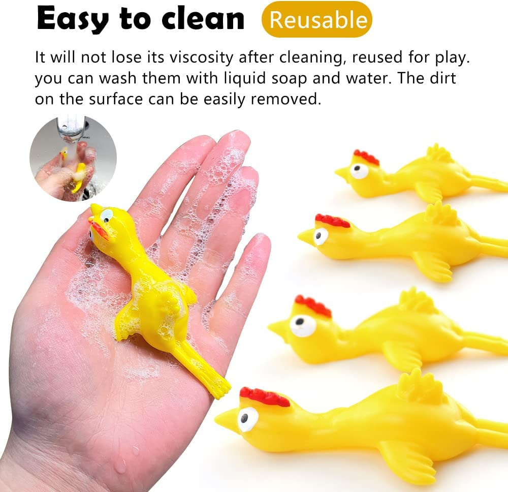 Nouveauté Jouets Farfelus : Jouet Anti-Stress, Poulet Lanceur à la Main, Poulets Extensibles en Caoutchouc, Jeu de Tir