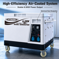 Générateur diesel super silencieux de 6500 W avec réservoir de carburant de 16 L, roulement NSK, groupe électrogène robuste pour projets en extérieur