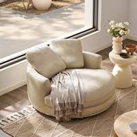 Fauteuil d'appoint pivotant sculptural [Contact Cuir pleine fleur] Fauteuil moelleux extra large pour la détente, style moderne et minimaliste pour chambre et salon