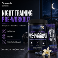 Complément alimentaire sans caféine Greenpie Sports pour l'entraînement nocturne, saveur myrtille vanille, OEM, étiquette privée, poudre pré-entraînement