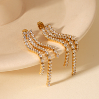 Boucles d'oreilles pendantes multicouches H&C de luxe en acier inoxydable plaqué or 18 carats avec zircon et pompon scintillant, étanches, pour mariage et soirée
