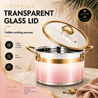 Batterie de cuisine LEOZ de luxe rose 11 pièces en acier inoxydable avec couvercles en verre trempé, compatible lave-vaisselle et four, pour cuisinières à gaz/à induction, saine et durable