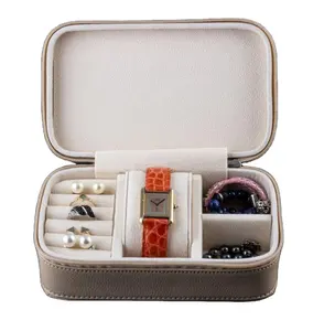 Premium presentation luxury PU leather watch storage box zipper earrings accessories women jewelry travel case